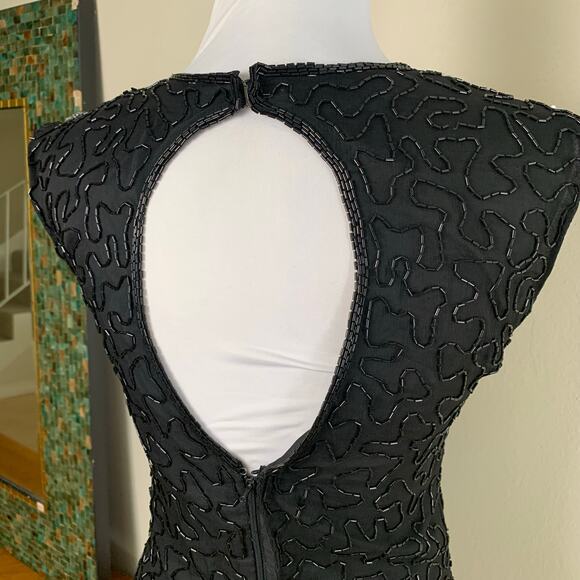 Vtg Laurence Kazar XL Dress 100% Silk Heavily Sequined Beaded Cut Out Back Black - Picture 10 of 14